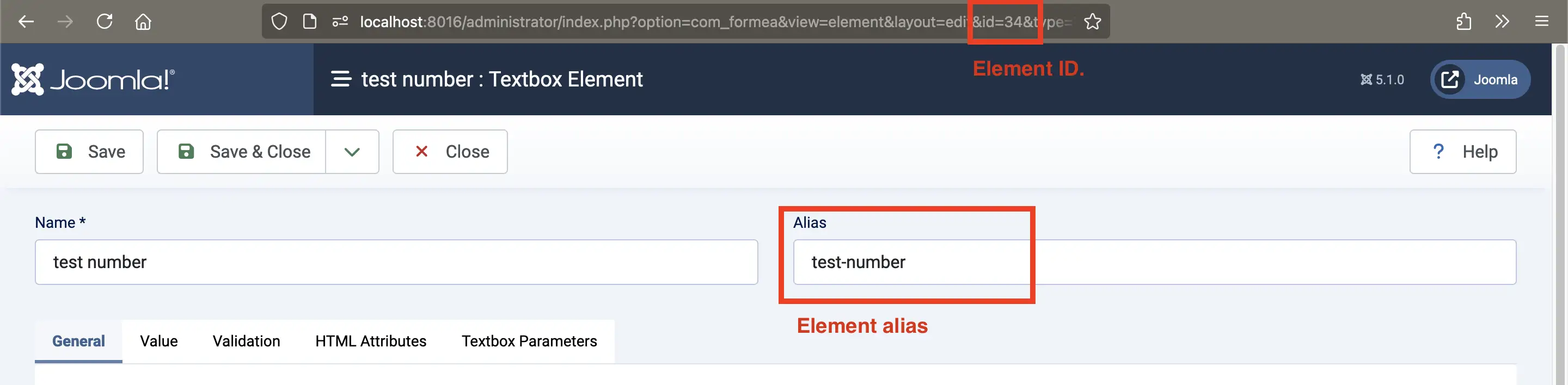 Locate the element alias and ID